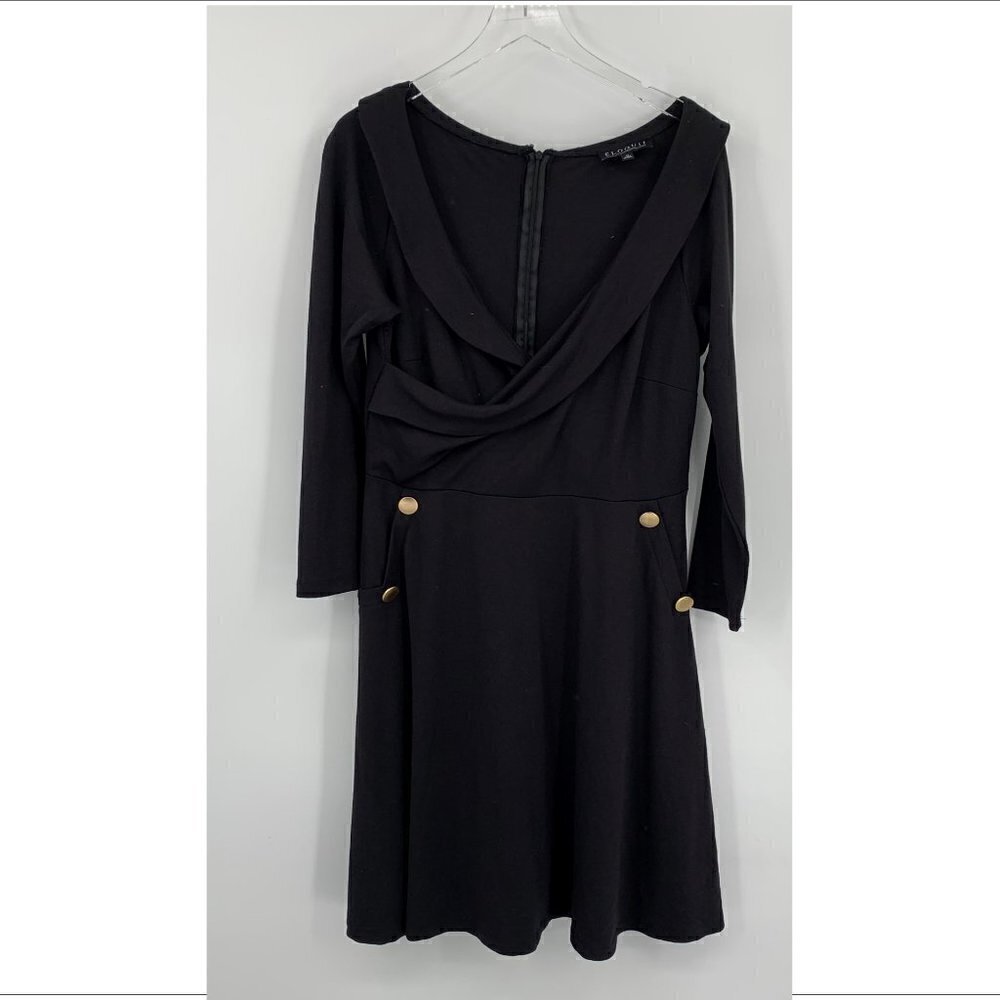 Eloquii black knit fit flare dress double breast gold portrait collar plus 14